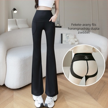 Gyapjúbéléssel ellátott, dupla zsebes, szarvcápa nadrág, női felsőruházat, őszi-téli, magas derekú, plus size, pufók lányka jóga mikro leggings