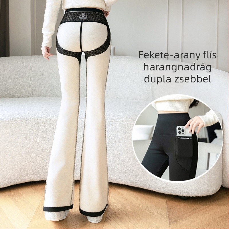 Gyapjúbéléssel ellátott, dupla zsebes, szarvcápa nadrág, női felsőruházat, őszi-téli, magas derekú, plus size, pufók lányka jóga mikro leggings
