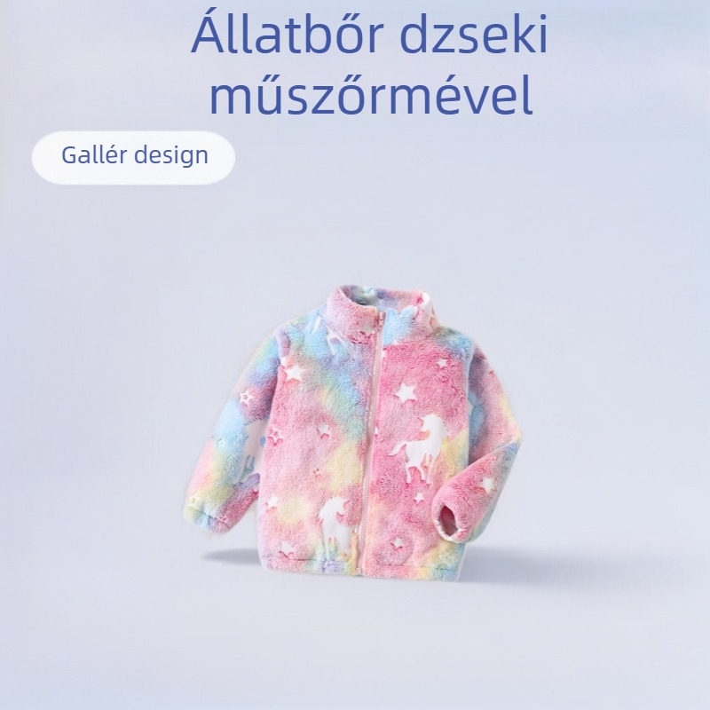 Lányka hajtókás kabát 2024 Új színes kétoldalas bársony felsőruházat