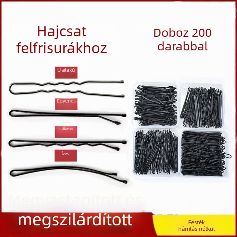 200 fekete, spray-festékkel festett hullámcsat, acélcsat, hajcsat, frufrucsat, uniszex hajkiegészítő, japán és koreai stílusban