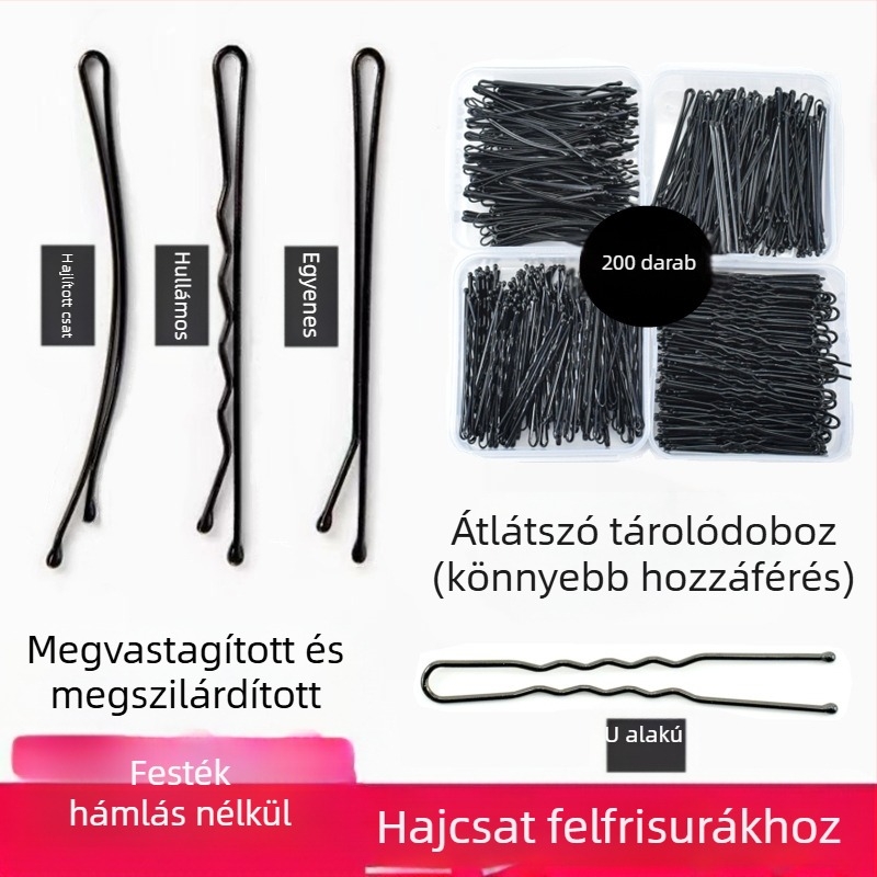 200 fekete, spray-festékkel festett hullámcsat, acélcsat, hajcsat, frufrucsat, uniszex hajkiegészítő, japán és koreai stílusban