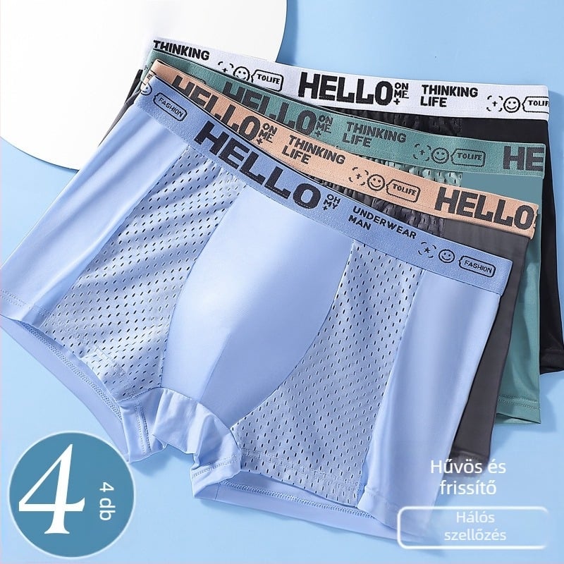 Ice Silk férfi alsónemű hálós, varrás nélküli, antibakteriális, ifjúsági sport lélegző boxeralsó tavaszi és nyári használatra, nevében is elküldhető