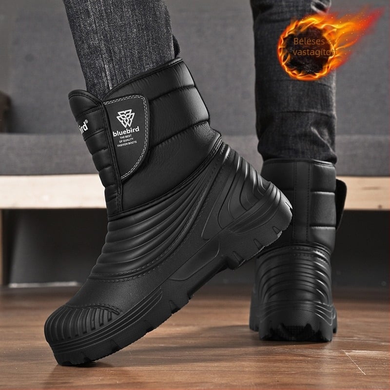 Téli, 50 yardos (+ méret) európai és amerikai divatos, magas szárú hótaposó, határokon átnyúló, kültéri, gyapjúbéléssel, meleg, vízálló, nagyméretű pamut csizma nagykereskedelemben