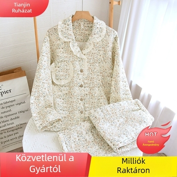 Édes levegőrétegű pizsama női őszi és téli vastagított kardigán hosszú ujjú otthoni ruházat öltöny pamut háromrétegű meleg hétköznapi huzat