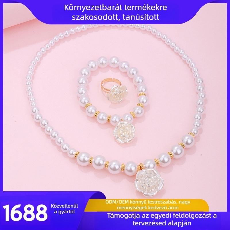 Határokon átnyúló, forró eladású új xiangfeng gyöngyös gyermek nyaklánc, karkötő, kamélia gyűrű, aranyos lányka ékszerek nőknek