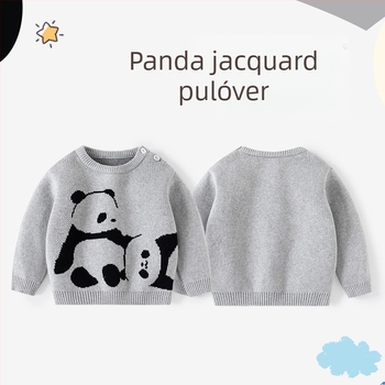 Anyám és én Panda Jacquard vastagított pulóver gyerek pulóver pamut kötött fiú pulóver A osztályú babapulóver