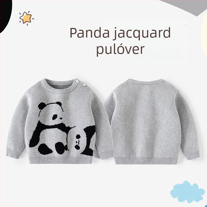 Anyám és én Panda Jacquard vastagított pulóver gyerek pulóver pamut kötött fiú pulóver A osztályú babapulóver