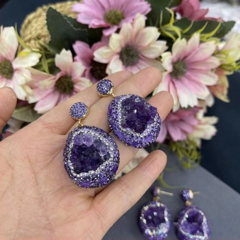 Uruguayi ametiszt TikTok élőben elkelt fülbevalók kígyóbőr aljjal, kiváló minőségű természetes köves vintage ékszerek