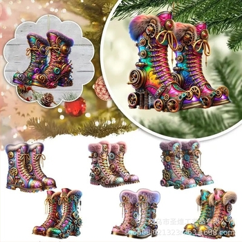 16 darabos, keresztbe tett karácsonyi kreatív, punk, színes, fa dekorációs medál, otthoni csizma, parti dekoráció