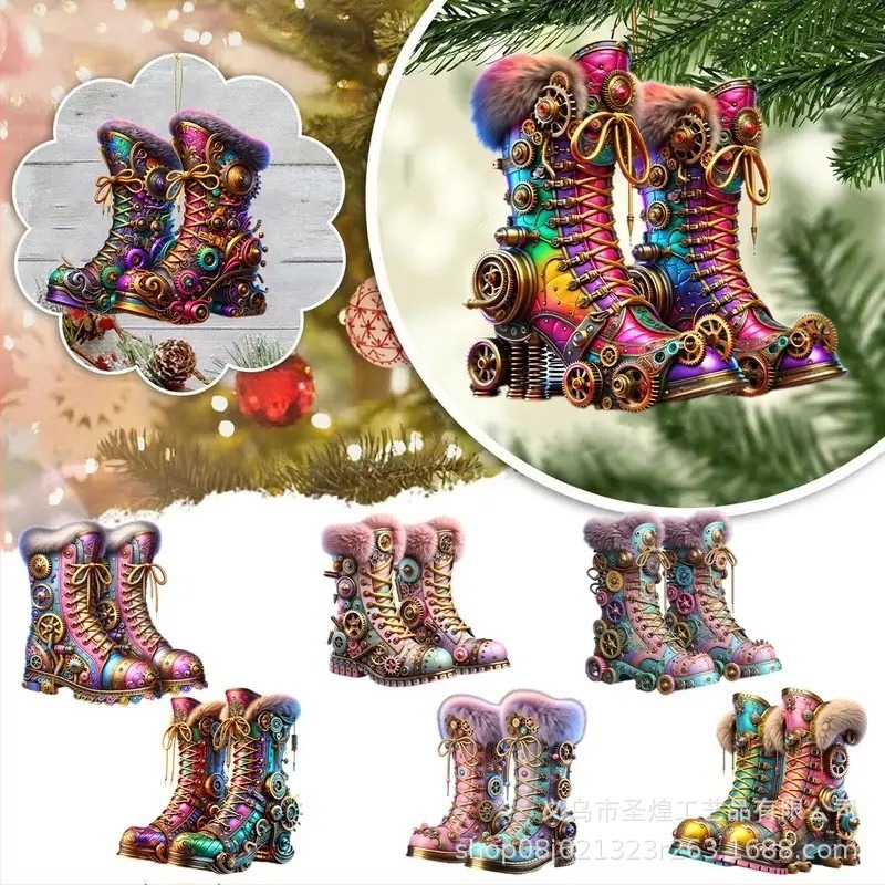 16 darabos, keresztbe tett karácsonyi kreatív, punk, színes, fa dekorációs medál, otthoni csizma, parti dekoráció