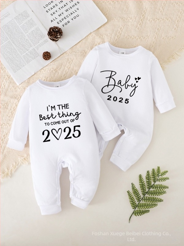 Kétrészes baba overál 'Baby 2025' betűmintás fiúknak és lányoknak, puha, hosszú ujjú mászóruha