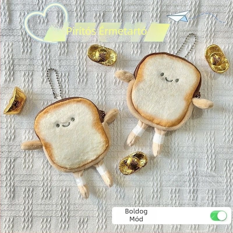 Új pirítós zabpehely zacskó kártya zacskó kenyérdarab kreatív plüss rajzfilm aprópénz pénztárca fülhallgató táska kis medál