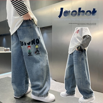 Gyermek fiú tavaszi nadrág 2025 új stílusú nagy méretű gyermek sült utcai farmer tavaszi és őszi fiú tavaszi nadrág