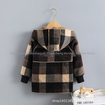 Fiú őszi-téli western stílusú meleg gyapjúkabát 2022 új lányka polár béléssel, vastagított, középhosszú bárány polár kabát