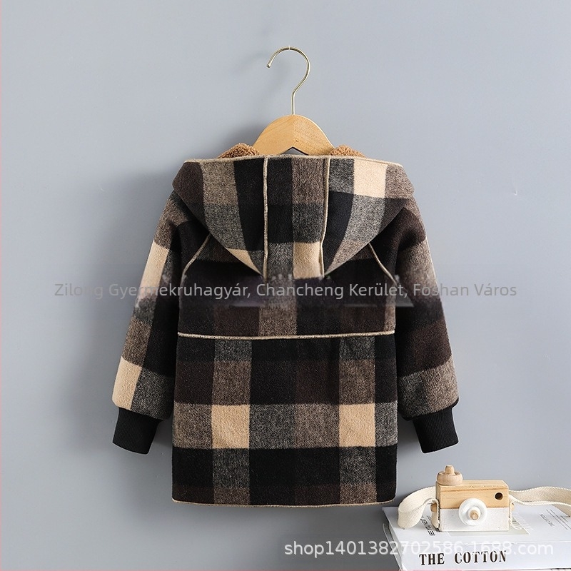 Fiú őszi-téli western stílusú meleg gyapjúkabát 2022 új lányka polár béléssel, vastagított, középhosszú bárány polár kabát