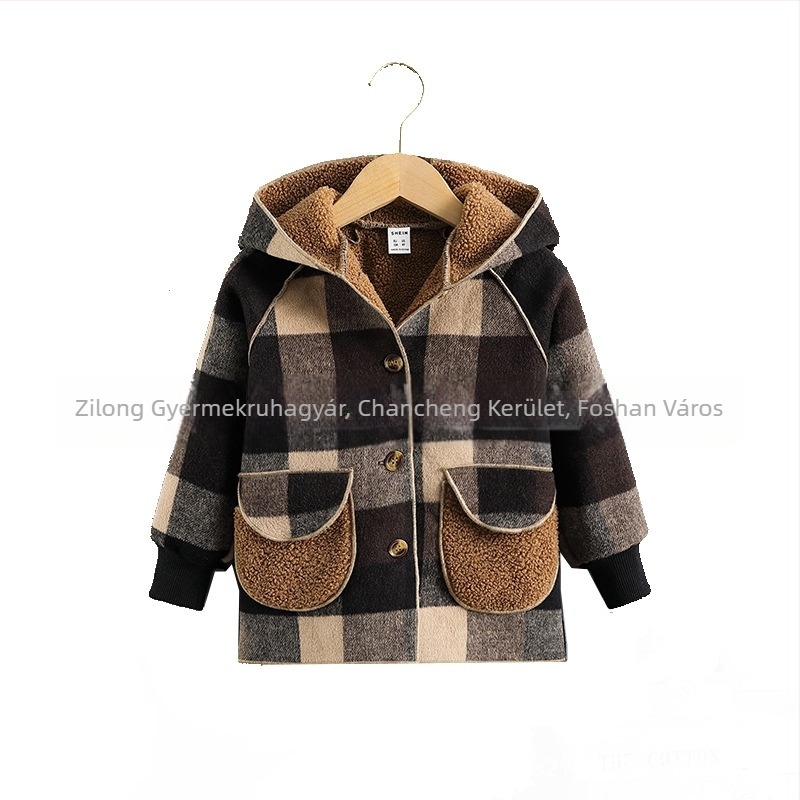 Fiú őszi-téli western stílusú meleg gyapjúkabát 2022 új lányka polár béléssel, vastagított, középhosszú bárány polár kabát