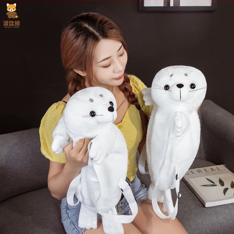 Bobi Bear Aquarium Series fehér hátizsák fekvőpecsétekhez, óvodai táska hátizsák fogóbaba géphez, határokon átnyúló akváriumhoz