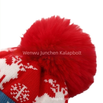 Határokon átnyúló európai és amerikai készleten lévő gyermek karácsonyi sapka gyapjúval bélelt vastagított jacquard jávorszarvas gyapjú sapka téli meleg szőrgombóc kötött sapka