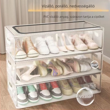 Nagy kapacitású, átlátszó cipősdoboz tároló műtárgy helytakarékos autó porálló összecsukható műanyag antioxidációs cipőtároló doboz