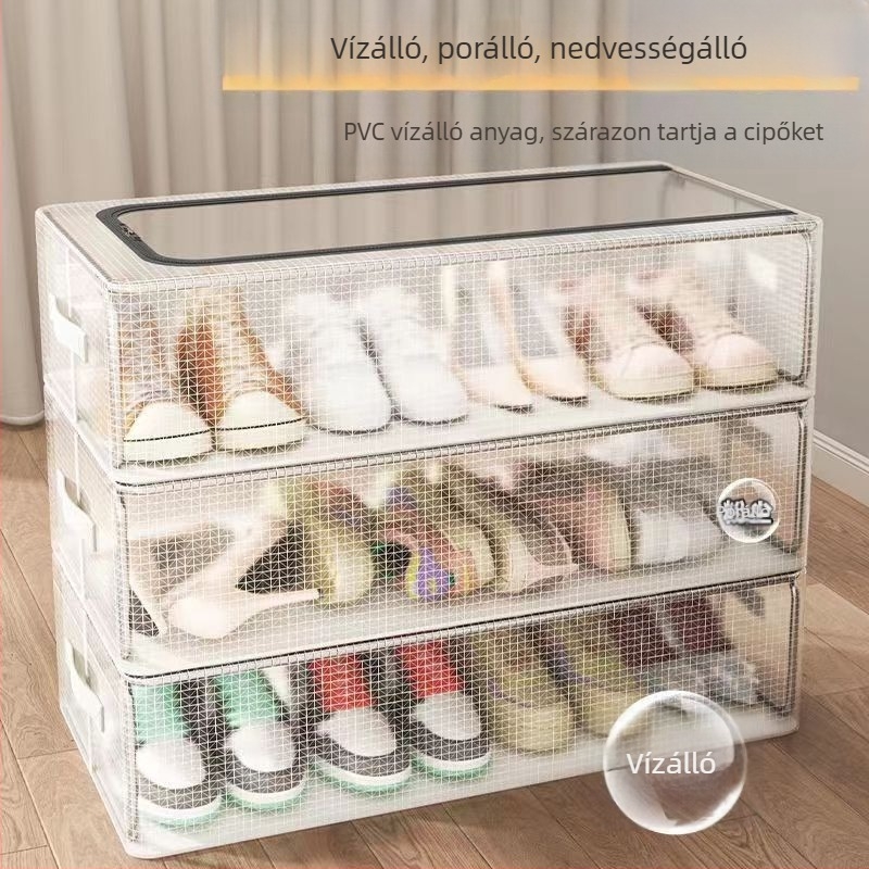 Nagy kapacitású, átlátszó cipősdoboz tároló műtárgy helytakarékos autó porálló összecsukható műanyag antioxidációs cipőtároló doboz