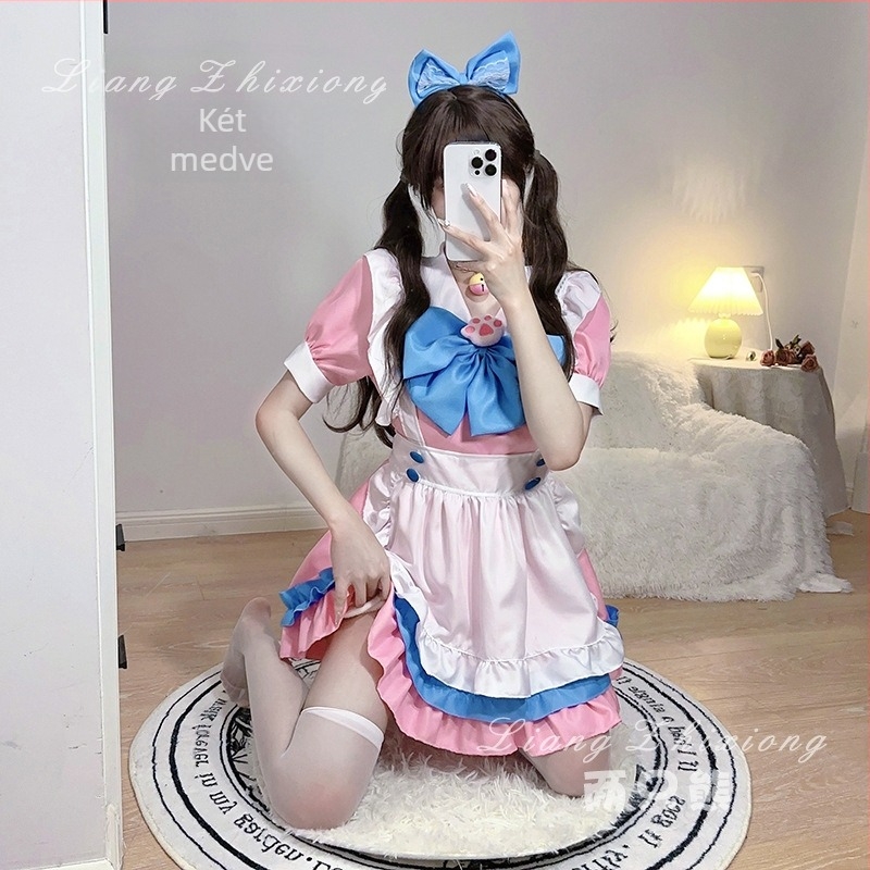 Raktáron szexi szobalány jelmez rózsaszín kék puha aranyos lány szobalány cuki cosplay anime kétdimenziós hercegnő ruha