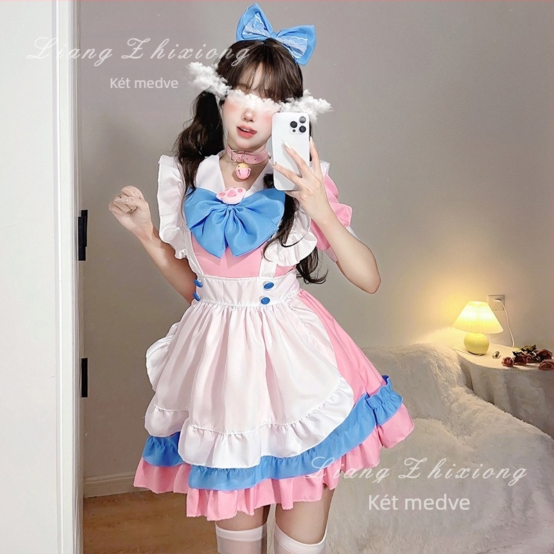 Raktáron szexi szobalány jelmez rózsaszín kék puha aranyos lány szobalány cuki cosplay anime kétdimenziós hercegnő ruha