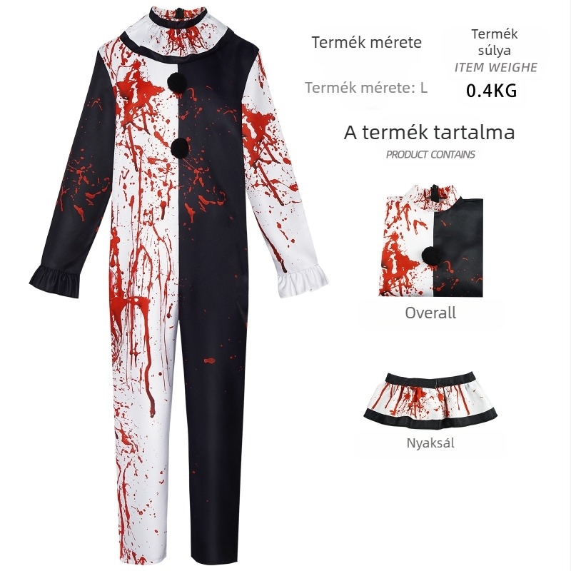 Broken Soul Bohóc cos öltöny Broken Soul Bohóc Vérfoltos ruha Jumpsuit Halloween Másodlagos cosplay öltöny