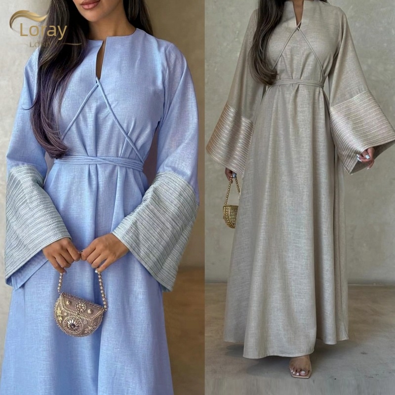 Loriya2024tiktok e-kereskedelem divat V-nyakú hímzés Dubai török elegáns ruha köntös LR813