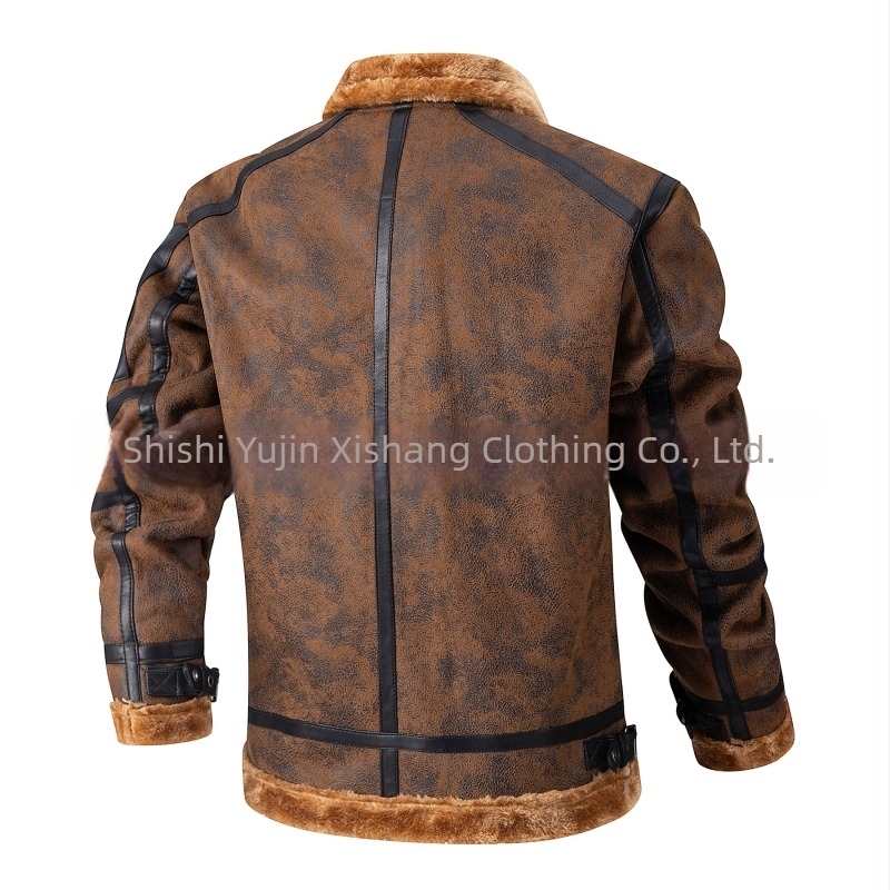 2024 Új Férfi Bőrruhák Őszi és Téli Gyapjúbéléssel Vastagított Szőrmével Egy Férfi Bőrkabát Üzleti Alkalmi Férfi Kabát