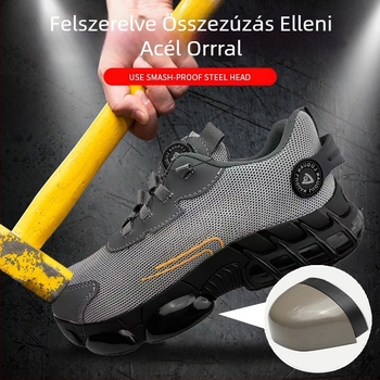 Munkavédelmi cipők forgó gombokkal, kopásálló, csúszásmentes biztonsági cipők, lélegző légpárnával, könnyű, rugalmas párnázással, kevlár középtalppal