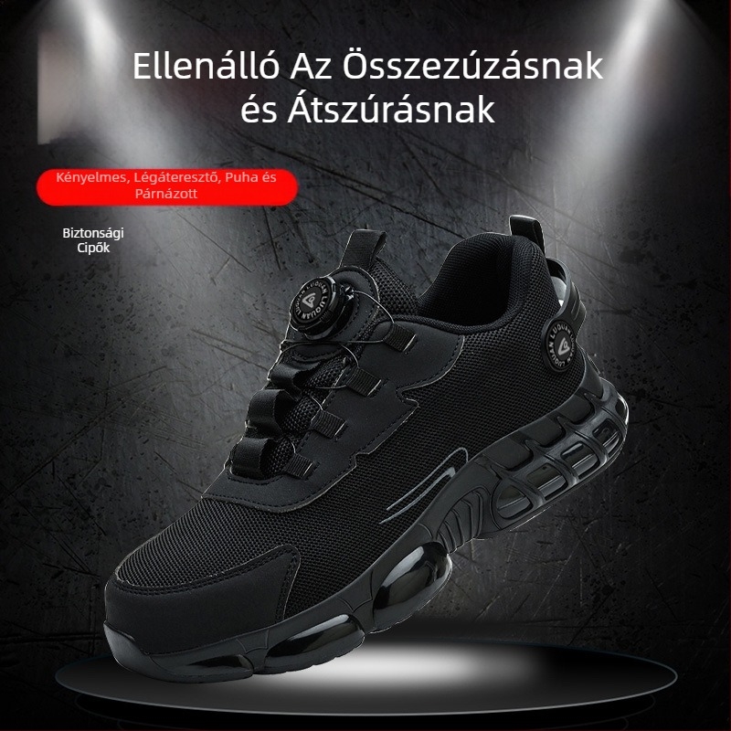 Munkavédelmi cipők forgó gombokkal, kopásálló, csúszásmentes biztonsági cipők, lélegző légpárnával, könnyű, rugalmas párnázással, kevlár középtalppal