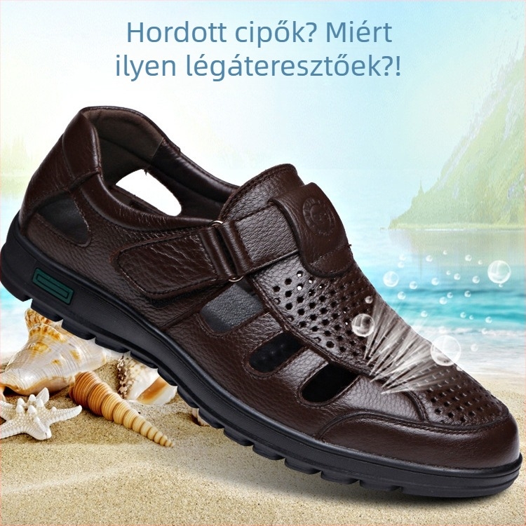 Férfi szandálok 2024 Nyári üreges, lélegző, valódi bőr Crocs extra nagy méretű középkorú és idős apáknak való szandál 4748