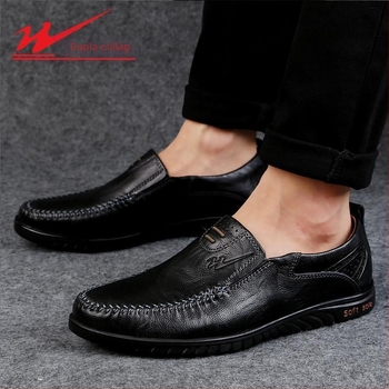 Double Star Férfi Új Lazy Slip-on Cipő Férfi Valódi Bőr Puha Alsó Lélegző Vízálló Csúszásmentes Alkalmi Bőr Cipő
