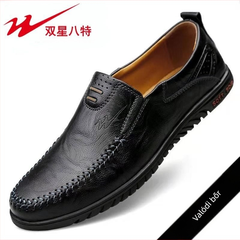 Double Star Férfi Új Lazy Slip-on Cipő Férfi Valódi Bőr Puha Alsó Lélegző Vízálló Csúszásmentes Alkalmi Bőr Cipő