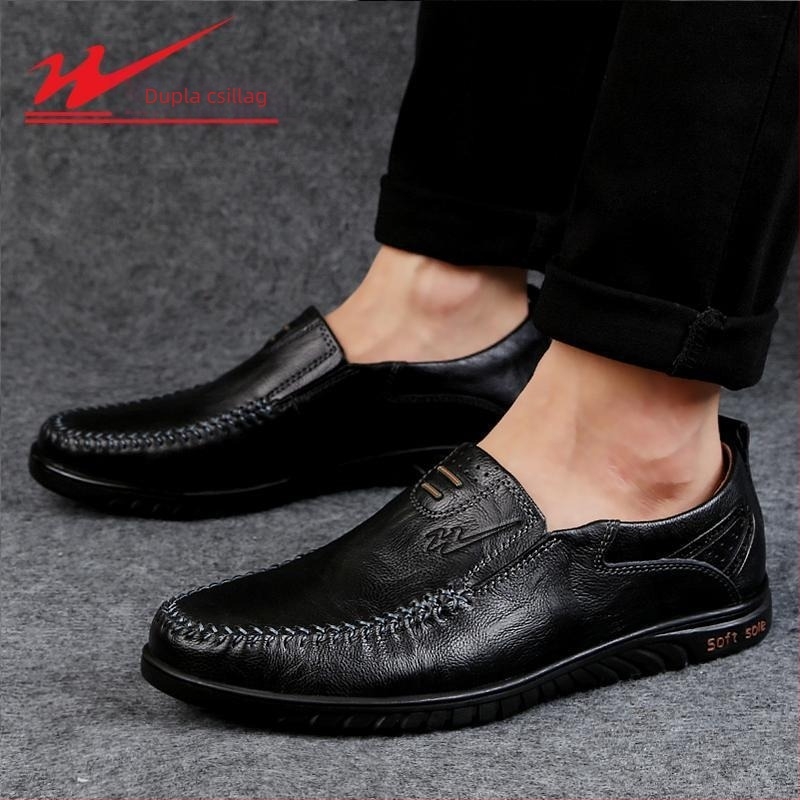 Double Star Férfi Új Lazy Slip-on Cipő Férfi Valódi Bőr Puha Alsó Lélegző Vízálló Csúszásmentes Alkalmi Bőr Cipő
