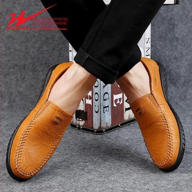 Double Star Férfi Új Lazy Slip-on Cipő Férfi Valódi Bőr Puha Alsó Lélegző Vízálló Csúszásmentes Alkalmi Bőr Cipő