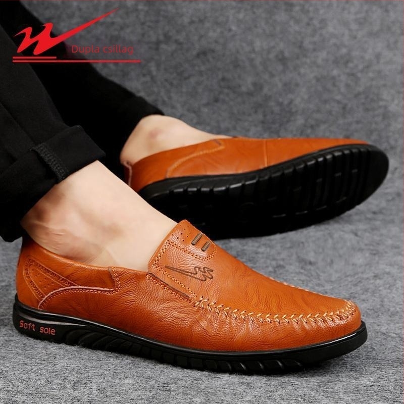 Double Star Férfi Új Lazy Slip-on Cipő Férfi Valódi Bőr Puha Alsó Lélegző Vízálló Csúszásmentes Alkalmi Bőr Cipő