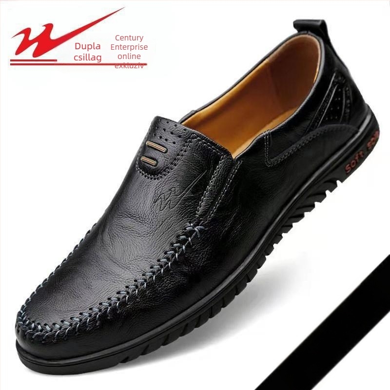 Double Star Férfi Új Lazy Slip-on Cipő Férfi Valódi Bőr Puha Alsó Lélegző Vízálló Csúszásmentes Alkalmi Bőr Cipő