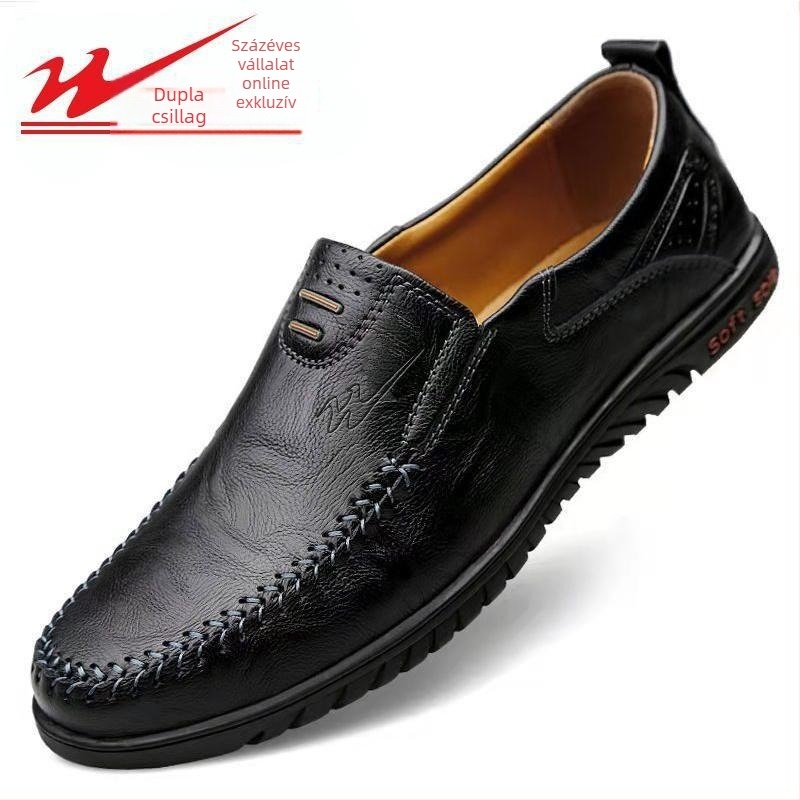 Double Star Férfi Új Lazy Slip-on Cipő Férfi Valódi Bőr Puha Alsó Lélegző Vízálló Csúszásmentes Alkalmi Bőr Cipő