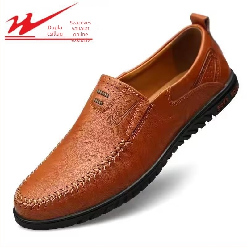 Double Star Férfi Új Lazy Slip-on Cipő Férfi Valódi Bőr Puha Alsó Lélegző Vízálló Csúszásmentes Alkalmi Bőr Cipő