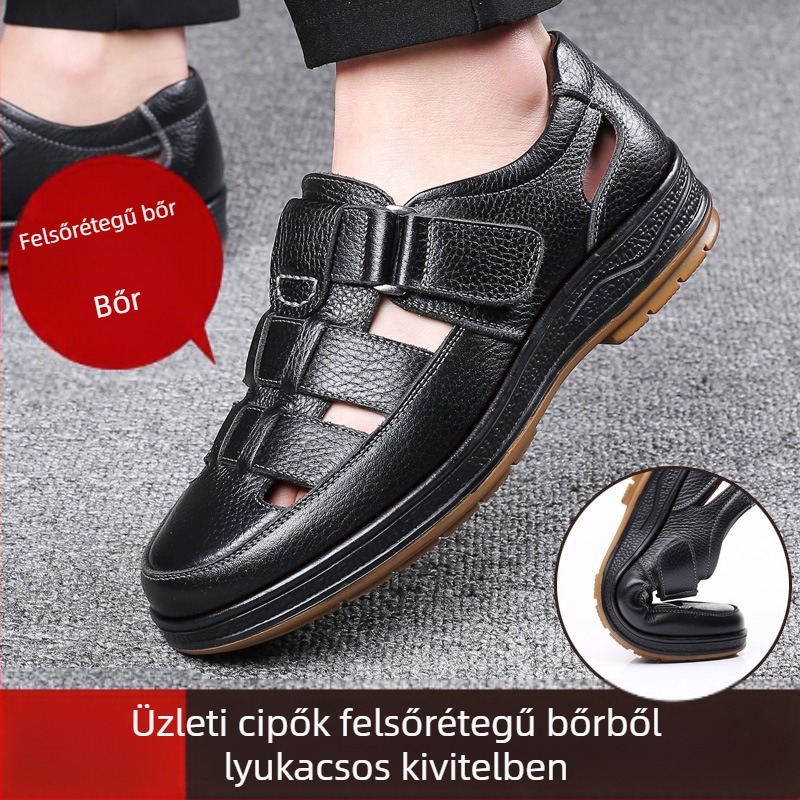 Egy generációnyi nyári férfi puha bőr üreges lyukú cipő szandál üzleti casual marhaorrú szandál