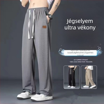 Jégselyem nadrág Férfi nyári öltönynadrág Férfi nyári vékony, széles szárú, lezser, egyenes szárú nadrág Kiváló minőségű medálos nadrág