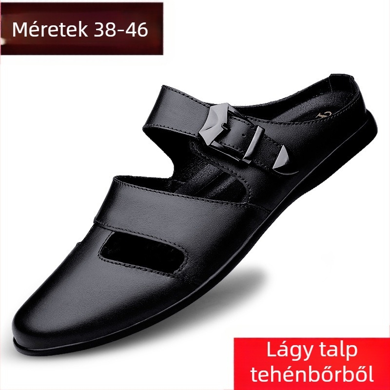 Bőr szandálok Férfi valódi marhabőr plus 45-ös méret Üzleti bőr cipők Férfi 46-os üreges lyukú cipő Férfi nyári lélegző szandálok