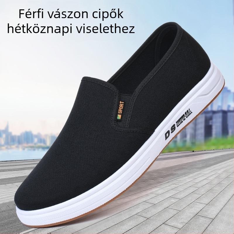 Tavaszi és őszi új, régi pekingi szövetcipők, férfi bebújós lapos cipők, puha és kényelmes, lapos, kopásálló, lélegző, alkalmi cipők