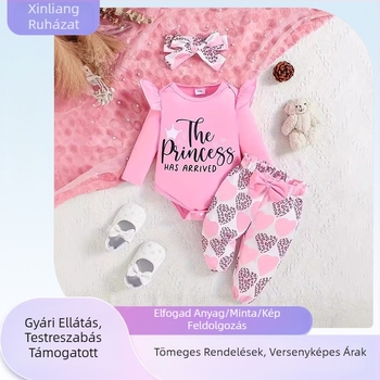 Gyerekruha levél hosszú ujjú baba tavaszi és őszi ruhák szerelmes nadrág fejkendővel háromrészes szett