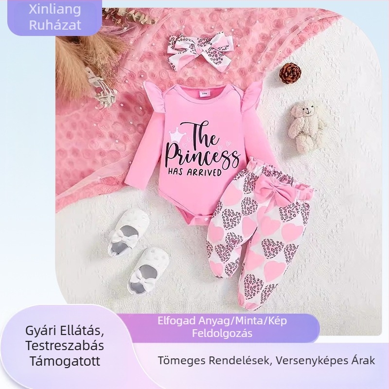Gyerekruha levél hosszú ujjú baba tavaszi és őszi ruhák szerelmes nadrág fejkendővel háromrészes szett