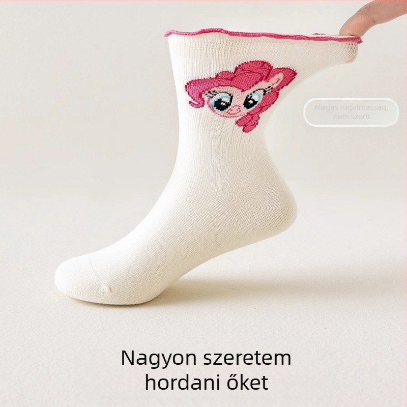 Lány zoknik Tavaszi és őszi gyermek zoknik Csipkés hercegnős zoknik Középhosszú, rajzfilmfigura, szivárványos, póni mintás, minden mérkőzésre alkalmas női zoknik