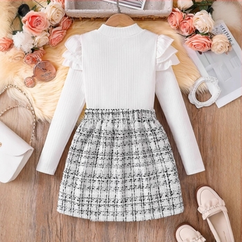 Xiyin határokon átnyúló, népszerű tavaszi és őszi Xiaoxiang stílusú lányos szoknya, rövid, repülő ujjú, hosszú ujjú, kötött felső, szabálytalan szoknya