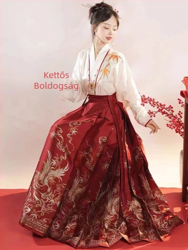 Új Guofeng lóarcú szoknya Ming-készítésű Hanfu női új kínai stílusú hosszú ujjú hímzett kéz-gallér kétrészes ókori öltöny mindennapi lóarcú szoknya