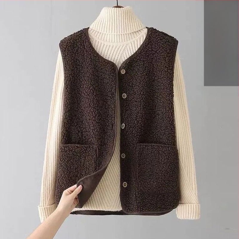 Plus Size bárány plüss mellény nőknek téli külső viselet 2023 új szőrme egyrészes mellény mellény dzseki